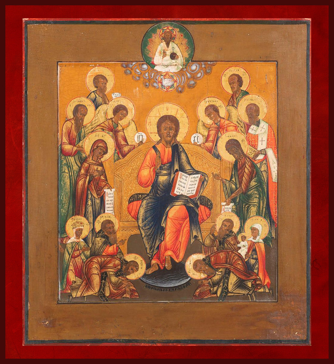 Christ Enthroned with Full Deisis Antique Orthodox Russian Icon